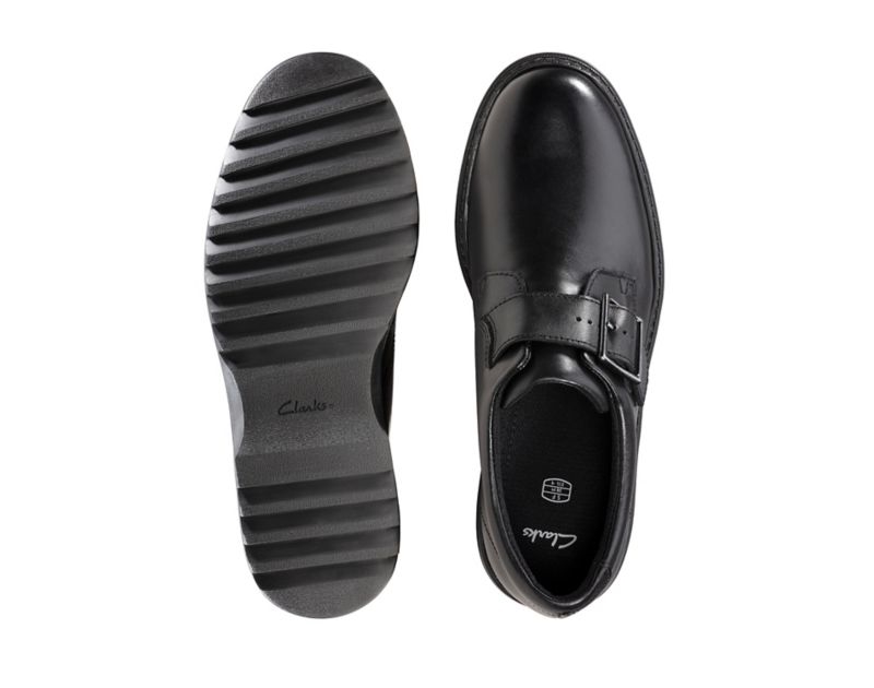 Clarks Asher Civic School Shoes Black Boys - India I5W6937-H2