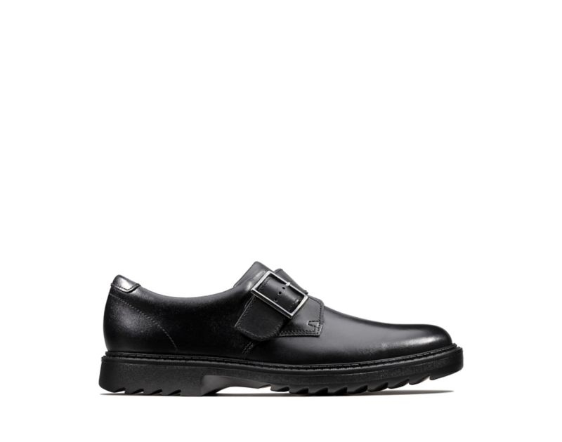 Clarks Asher Civic School Shoes Black Boys - India I5W6937-H2