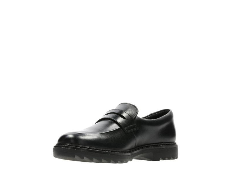 Clarks Asher Stride School Shoes Black Boys - India E8Y9576-E9