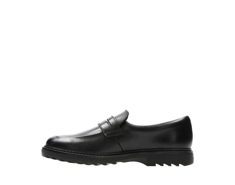 Clarks Asher Stride School Shoes Black Boys - India E8Y9576-E9