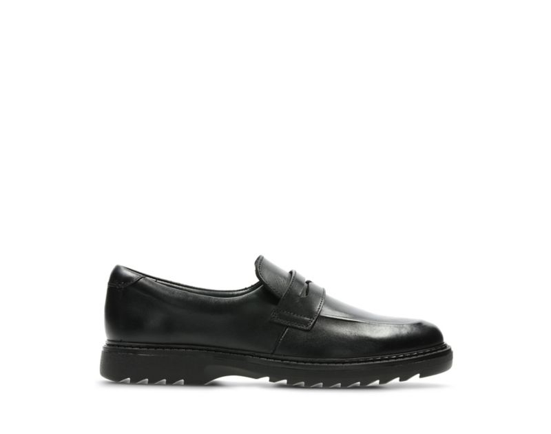 Clarks Asher Stride School Shoes Black Boys - India E8Y9576-E9
