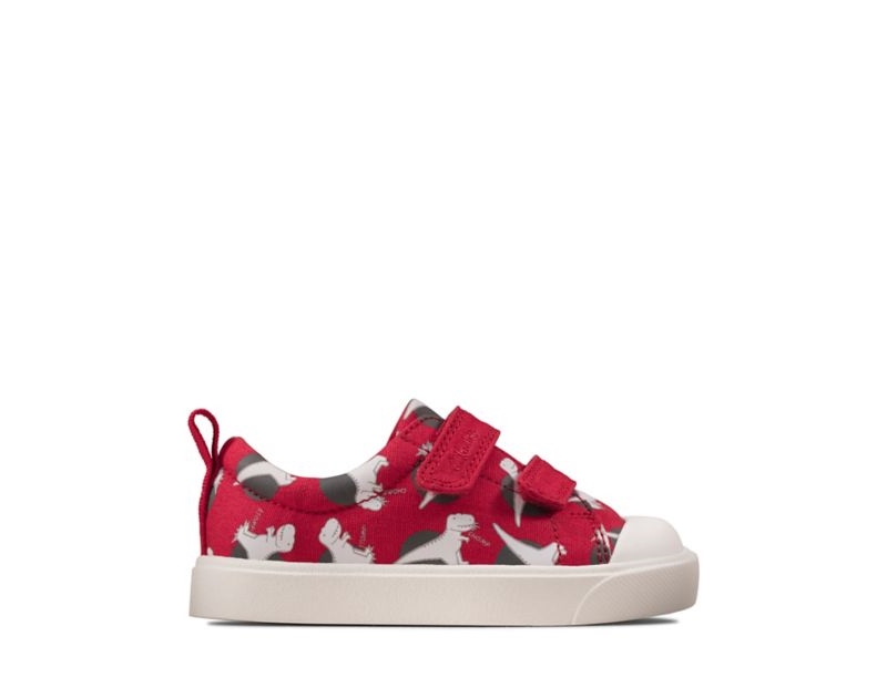 Clarks City Bright Canvas Shoes Red Boys - India B7E5283-O1