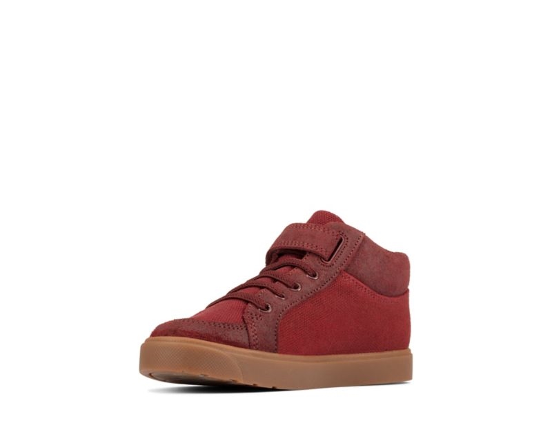 Clarks City Hop Hi-tops Canvas Shoes Burgundy Boys - India J8F4822-J7