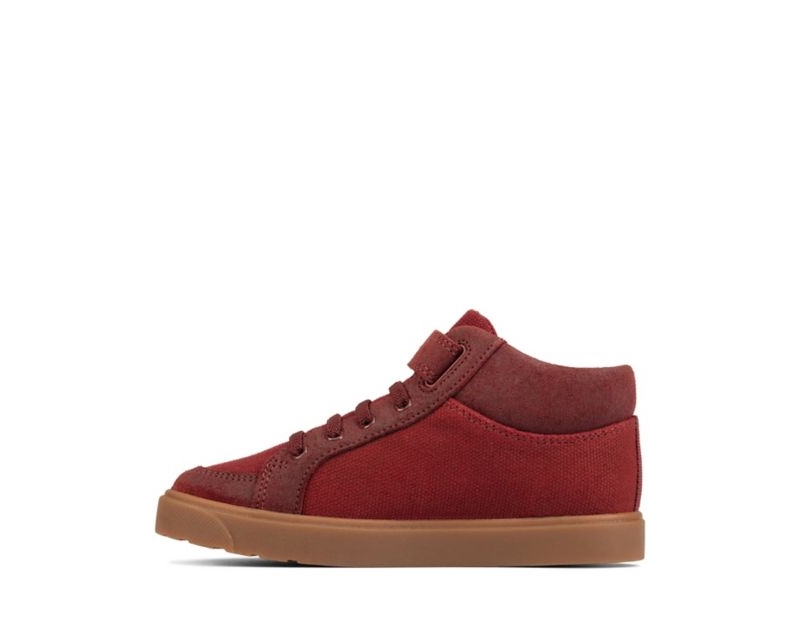 Clarks City Hop Hi-tops Canvas Shoes Burgundy Boys - India J8F4822-J7