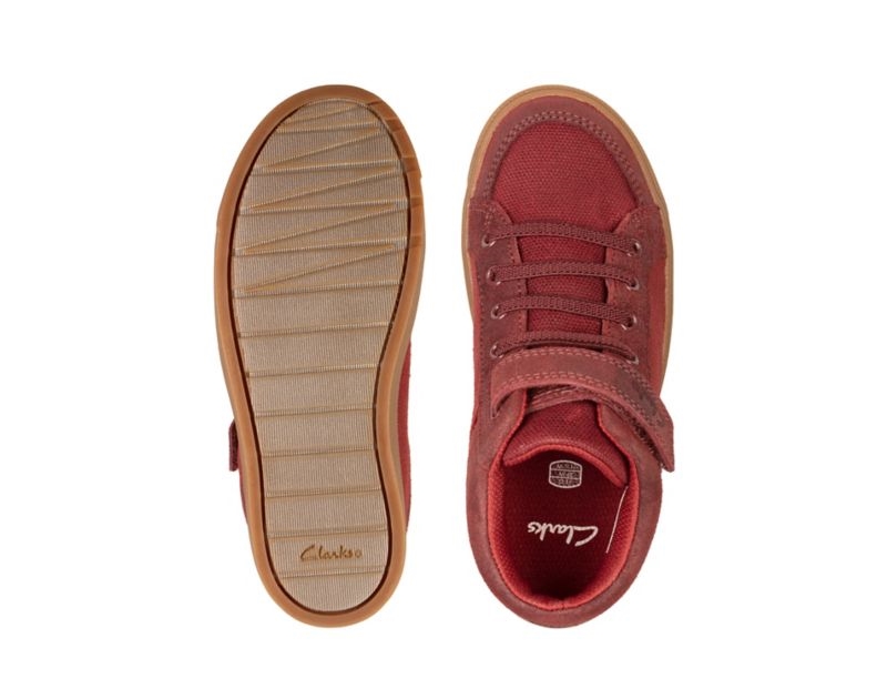 Clarks City Hop Hi-tops Canvas Shoes Burgundy Boys - India J8F4822-J7