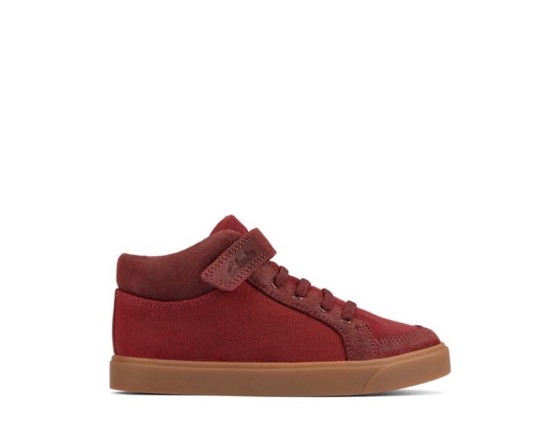 Clarks City Hop Hi-tops Canvas Shoes Burgundy Boys - India J8F4822-J7