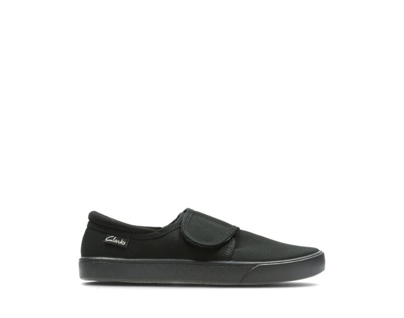 Clarks Hopper Run Canvas Shoes Black Boys - India Y8C0290-S3