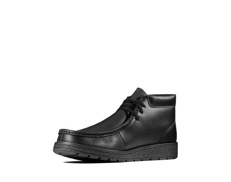 Clarks Mendip Loop School Shoes Boots Black Boys - India F3S7246-Y7
