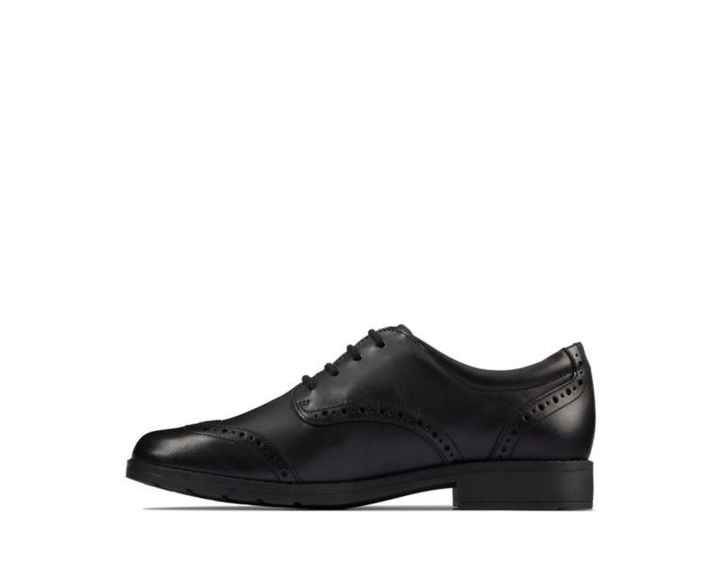 Clarks Aubrie Craft Brogues School Shoes Black Girls - India J6Q7043-D0