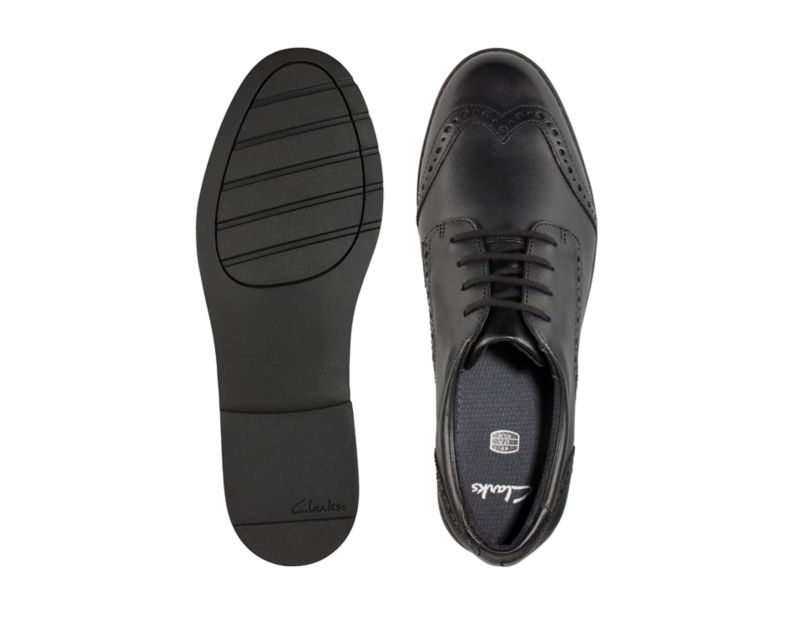Clarks Aubrie Craft Brogues School Shoes Black Girls - India J6Q7043-D0