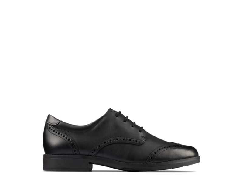 Clarks Aubrie Craft Brogues School Shoes Black Girls - India J6Q7043-D0