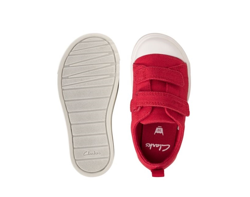 Clarks City Bright Canvas Shoes Red Girls - India Q0F8397-K2