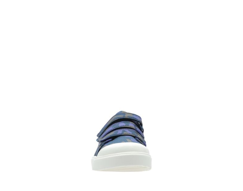 Clarks City Flare Lo Canvas Shoes Navy Camo Girls - India S2Y0496-L2