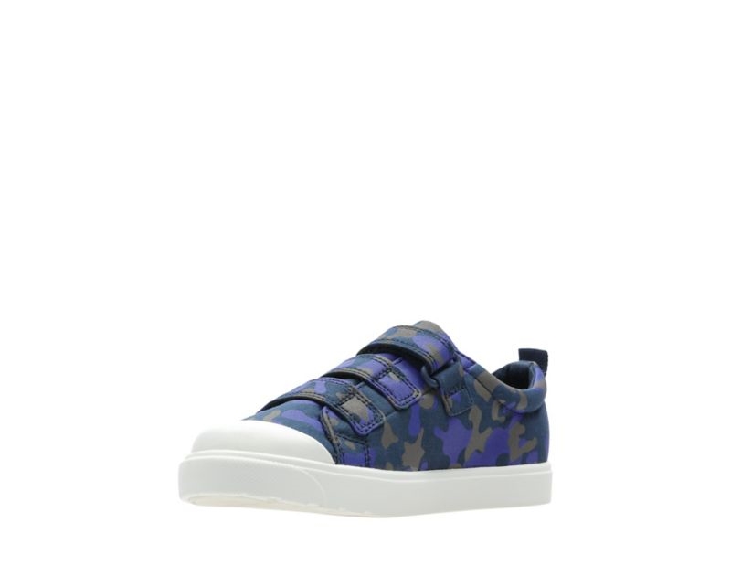 Clarks City Flare Lo Canvas Shoes Navy Camo Girls - India S2Y0496-L2