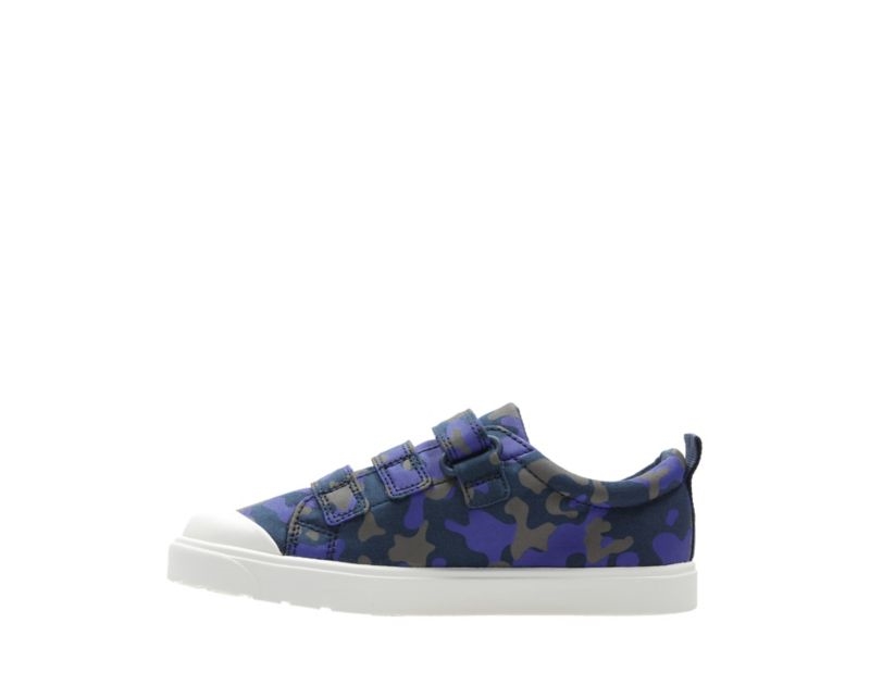 Clarks City Flare Lo Canvas Shoes Navy Camo Girls - India S2Y0496-L2