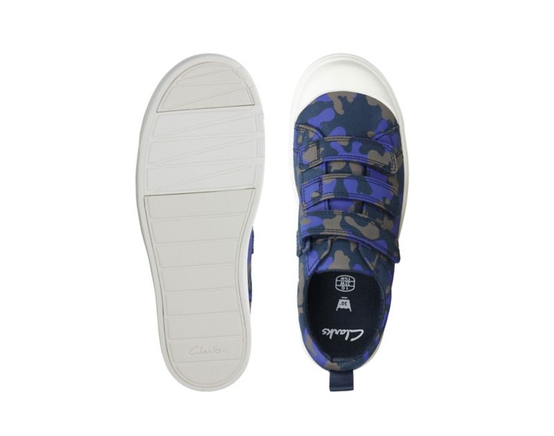 Clarks City Flare Lo Canvas Shoes Navy Camo Girls - India S2Y0496-L2