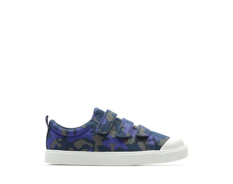 Clarks City Flare Lo Canvas Shoes Navy Camo Girls - India S2Y0496-L2
