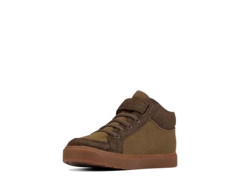 Clarks City Hop Hi-tops Canvas Shoes Olive Girls - India J3S3613-W1