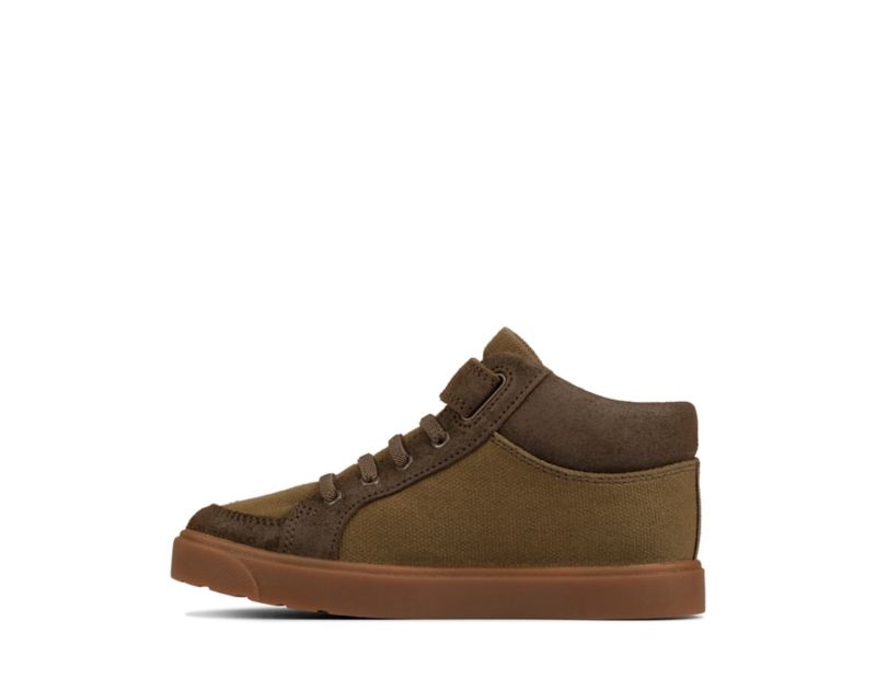 Clarks City Hop Hi-tops Canvas Shoes Olive Girls - India J3S3613-W1