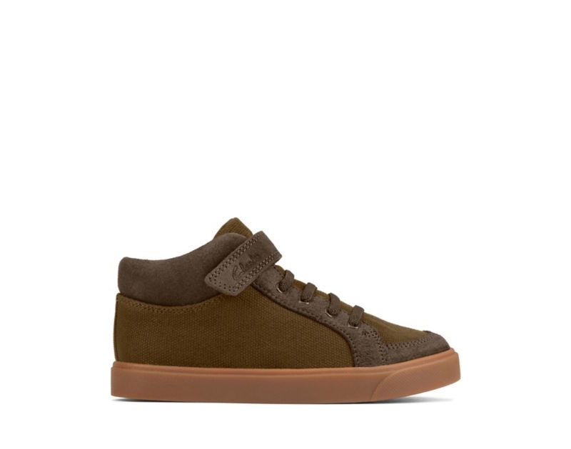 Clarks City Hop Hi-tops Canvas Shoes Olive Girls - India J3S3613-W1