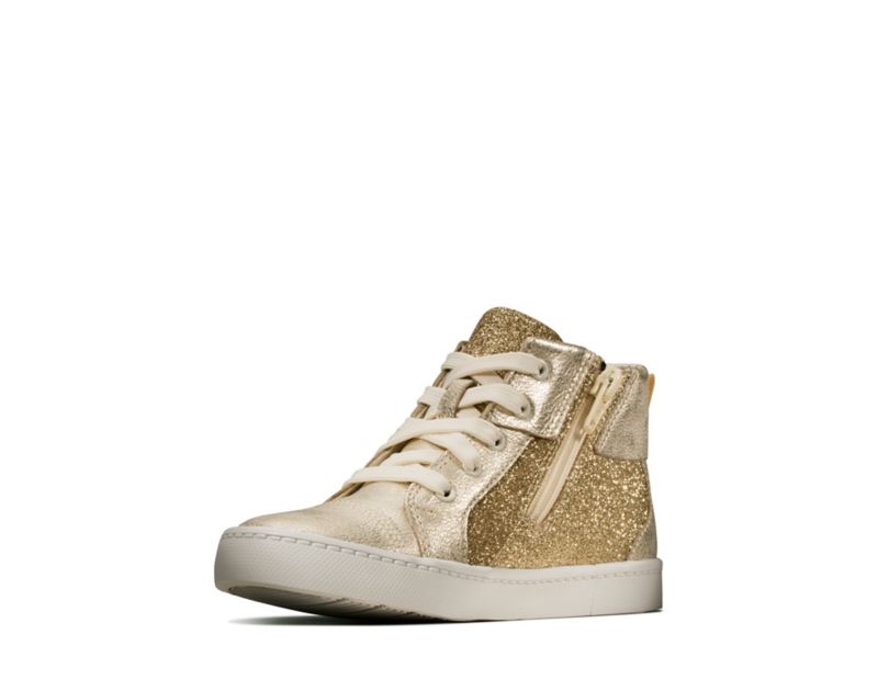 Clarks City Oasis Hi Trainers Boots Gold Girls - India V9A2545-W3