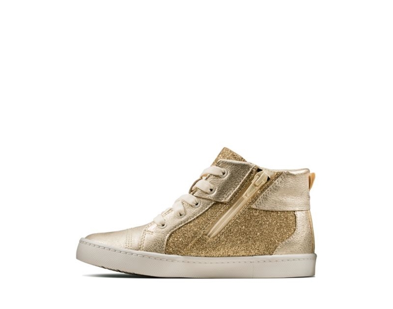 Clarks City Oasis Hi Trainers Boots Gold Girls - India V9A2545-W3