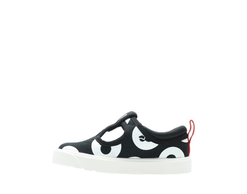 Clarks City Polka Canvas Shoes Black Girls - India X5M3678-E4
