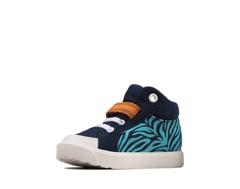 Clarks City Pop Canvas Shoes Boots Navy Girls - India K6B5661-J0