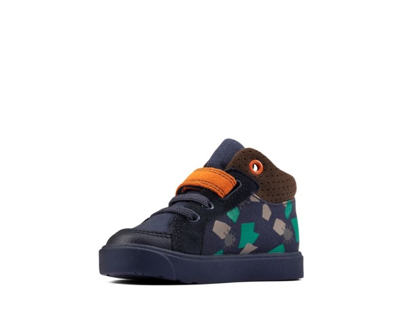 Clarks City Pop Hi-tops Canvas Shoes Navy Girls - India W1R6277-O4