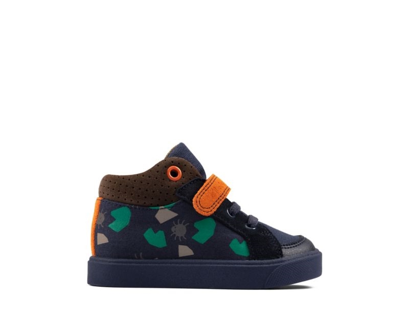 Clarks City Pop Hi-tops Canvas Shoes Navy Girls - India W1R6277-O4
