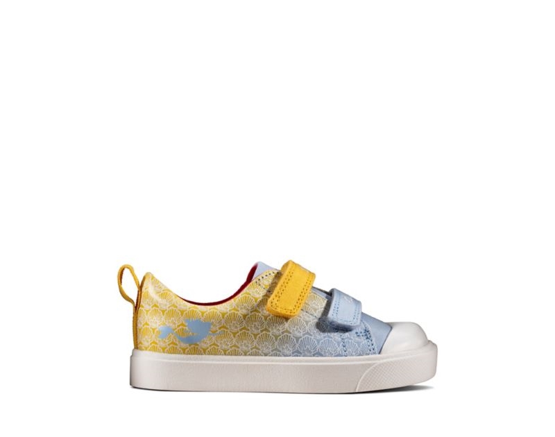 Clarks City Shell Canvas Shoes Yellow Girls - India W1N6177-E8