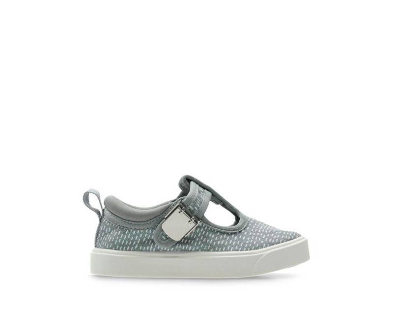 Clarks City Spark Canvas Shoes Silver Metal Girls - India R0C6380-I1