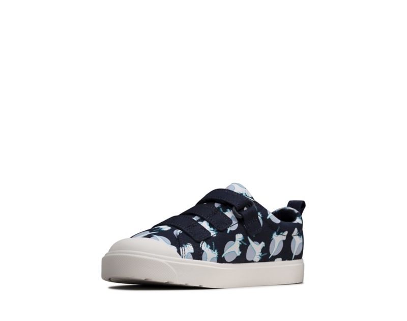 Clarks City Vibe Canvas Shoes Navy Girls - India O2V4401-U3
