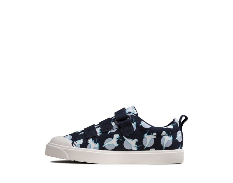 Clarks City Vibe Canvas Shoes Navy Girls - India O2V4401-U3