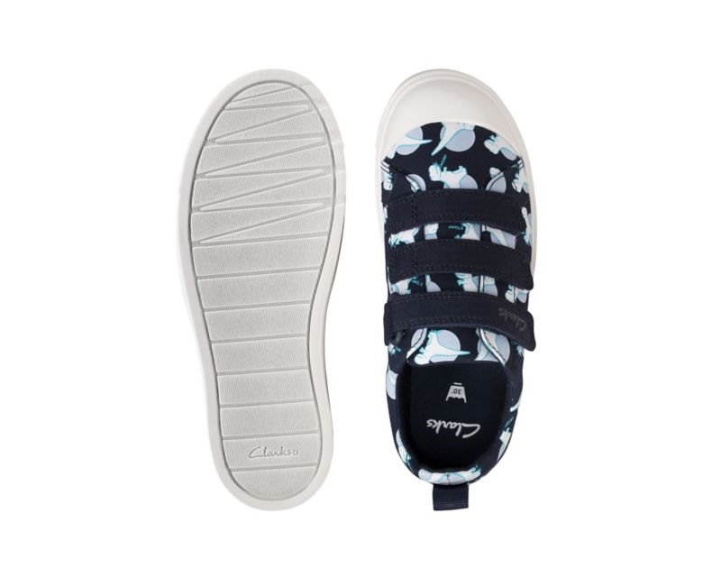 Clarks City Vibe Canvas Shoes Navy Girls - India O2V4401-U3