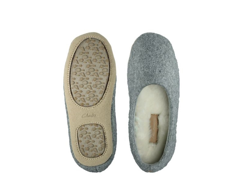 Clarks Cozily Soft Slippers Light Grey Girls - India C8V0068-M3