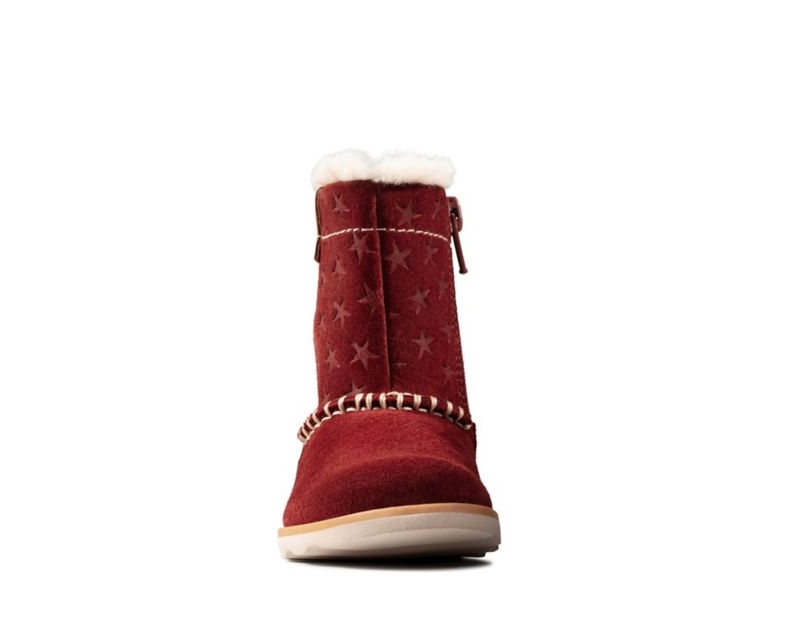 Clarks Crown Piper Down Boots Dark Red Girls - India R6S3878-C6