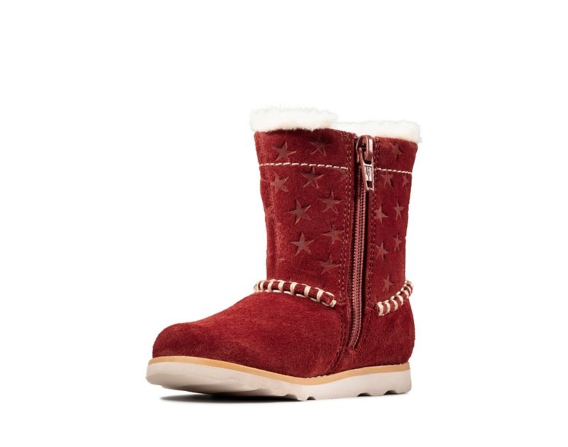 Clarks Crown Piper Down Boots Dark Red Girls - India R6S3878-C6