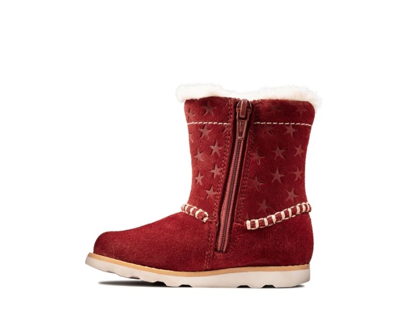 Clarks Crown Piper Down Boots Dark Red Girls - India R6S3878-C6