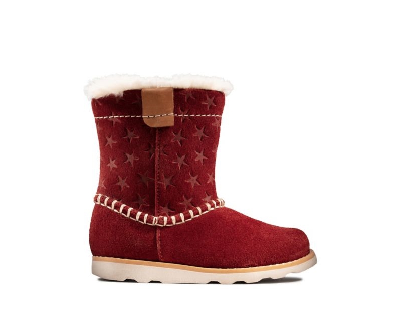 Clarks Crown Piper Down Boots Dark Red Girls - India R6S3878-C6
