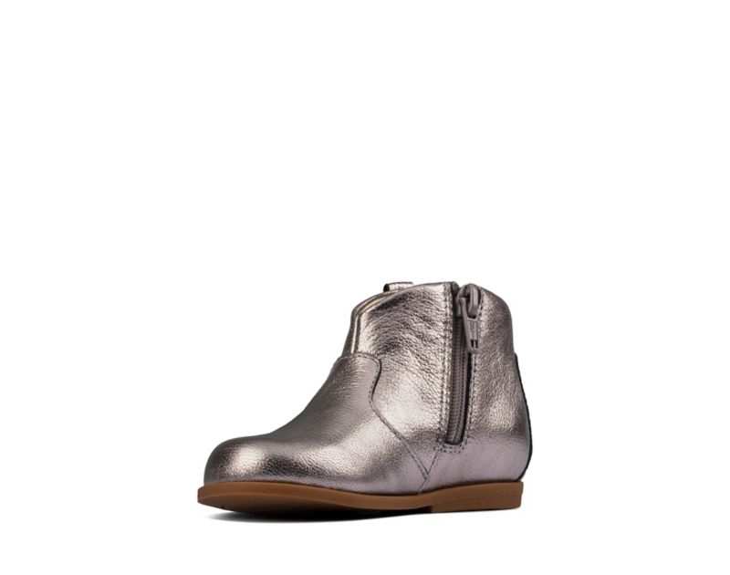 Clarks Drew Dawn Boots Silver Metal Girls - India A3U5434-V3