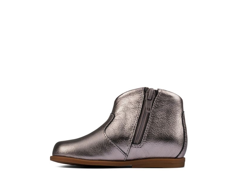 Clarks Drew Dawn Boots Silver Metal Girls - India A3U5434-V3
