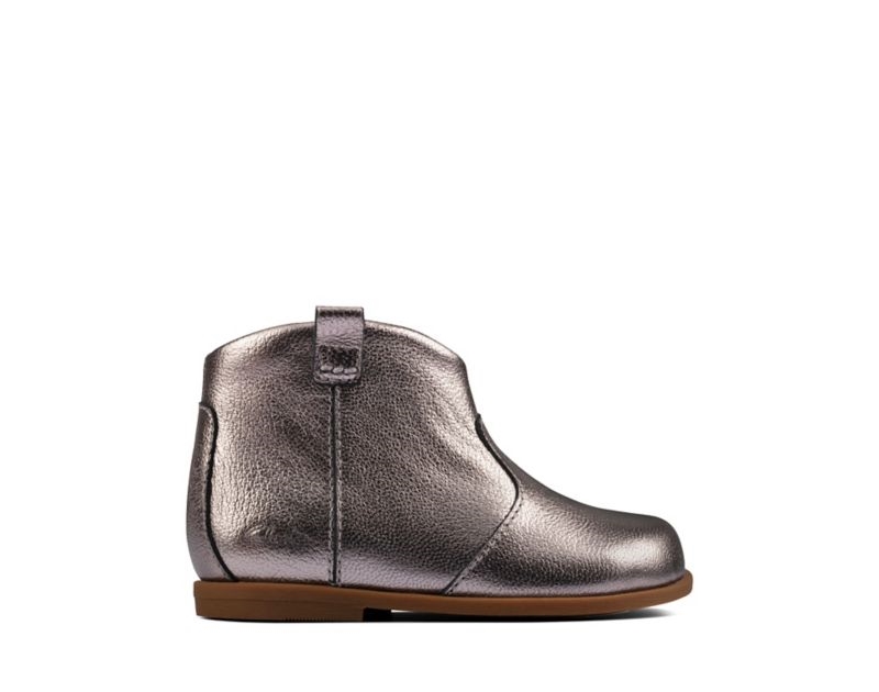 Clarks Drew Dawn Boots Silver Metal Girls - India A3U5434-V3