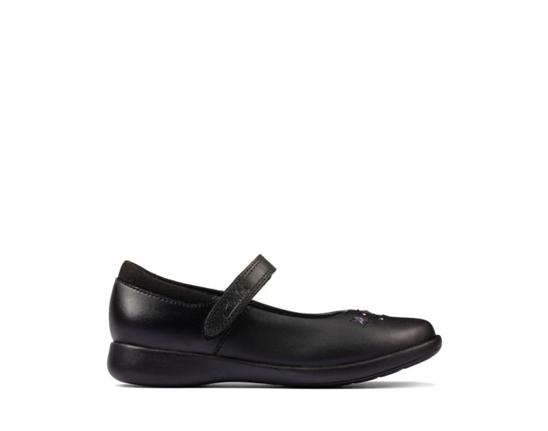 Clarks Etch Bright School Shoes Black Girls - India V6S2889-O6