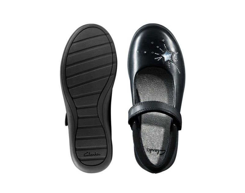 Clarks Etch Spark School Shoes Black Girls - India Q6Q9198-E5