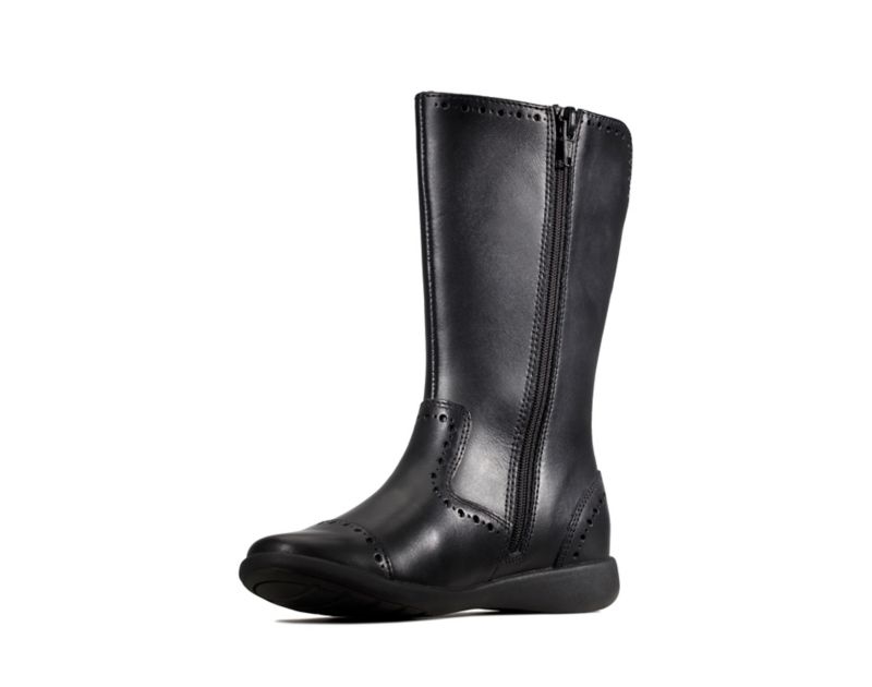 Clarks Etch Stride Boots Black Girls - India Y8H7115-L5