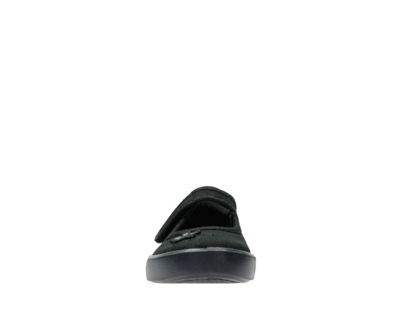 Clarks Hopper Go Plimsolls Canvas Shoes Black Girls - India K6C4377-O6