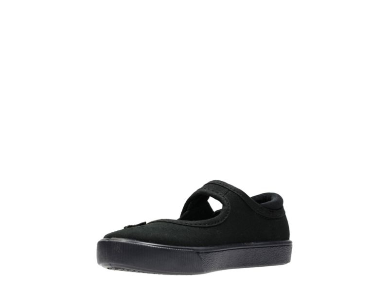 Clarks Hopper Go Plimsolls Canvas Shoes Black Girls - India K6C4377-O6