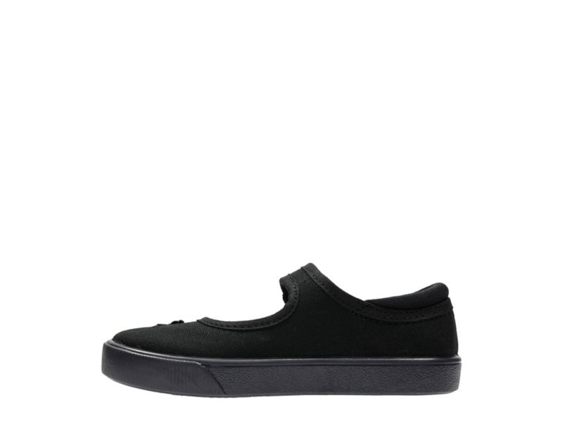 Clarks Hopper Go Plimsolls Canvas Shoes Black Girls - India K6C4377-O6