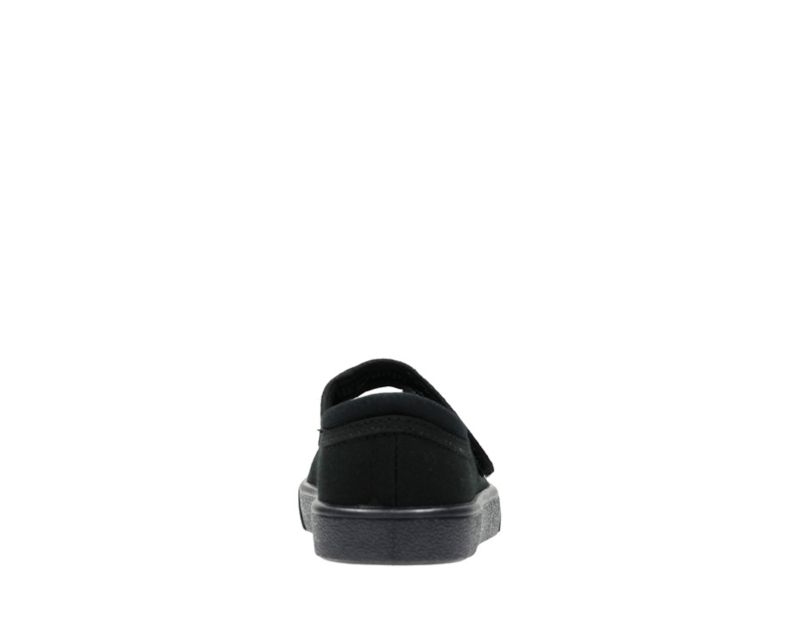 Clarks Hopper Go Plimsolls Canvas Shoes Black Girls - India K6C4377-O6